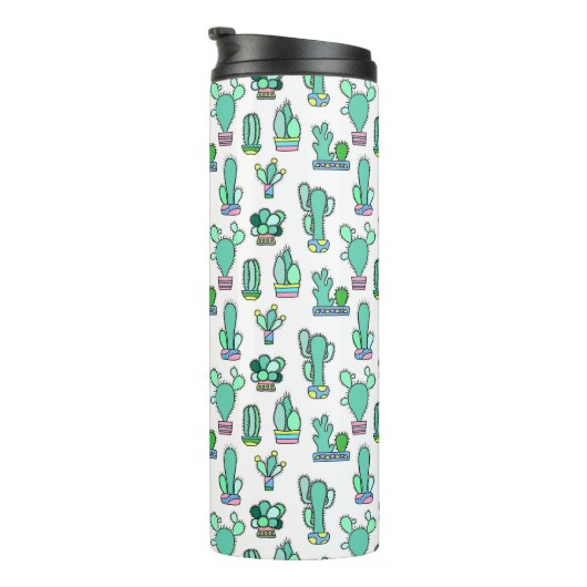 Mint Green Cactus & Succulent Plant Pattern Thermosbeker (Geroteerd rechts)