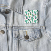 Mint Green Cactus & Succulent Plant Pattern Vierkante Button 5,1 Cm (In situ)