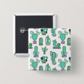 Mint Green Cactus & Succulent Plant Pattern Vierkante Button 5,1 Cm (Voorkant /achterkant)
