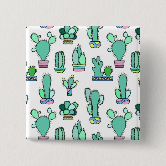 Mint Green Cactus & Succulent Plant Pattern Vierkante Button 5,1 Cm (Voorkant)