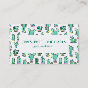 Mint Green Cactus & Succulent Plant Pattern Visitekaartje