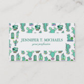 Mint Green Cactus & Succulent Plant Pattern Visitekaartje (Voorkant)