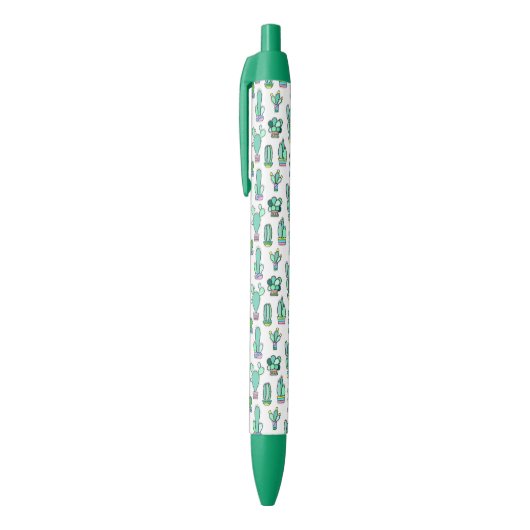 Mint Green Cactus & Succulent Plant Pattern Zwarte Inkt Pen (Top (Verticaal))