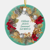 Mint Green CELEBRATE JESUS-kerstmis Wreated Custom Keramisch Ornament (Voorkant)