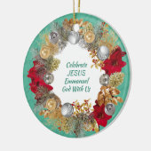 Mint Green CELEBRATE JESUS-kerstmis Wreated Custom Keramisch Ornament (Links)