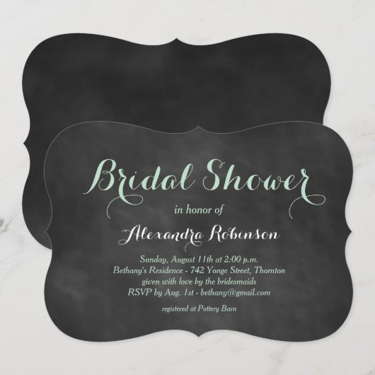 Mint Green Chalk Bridal Shower Invitation Kaart (Voorkant / Achterkant)