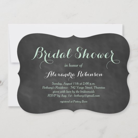 Mint Green Chalk Bridal Shower Invitation Kaart (Voorkant)