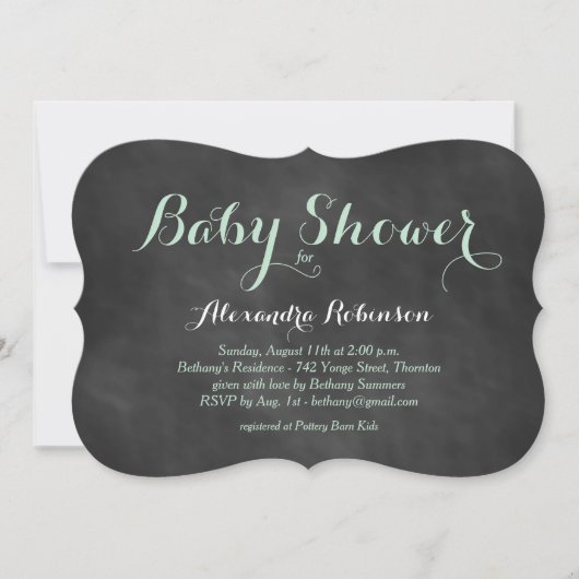 Mint Green Chalkboard Baby shower Invitation Kaart (Voorkant)