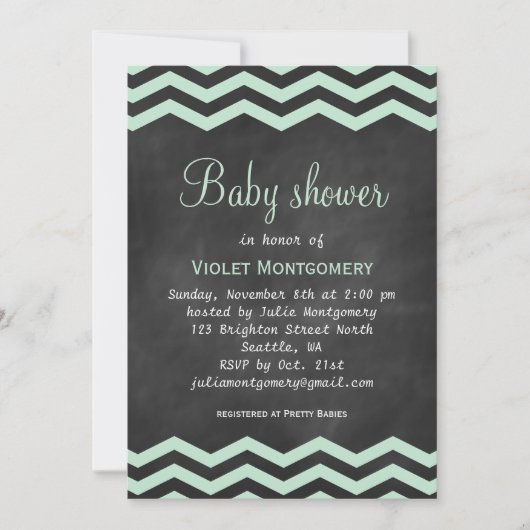 Mint Green Chalkboard Baby shower nodigt uit Kaart (Voorkant)