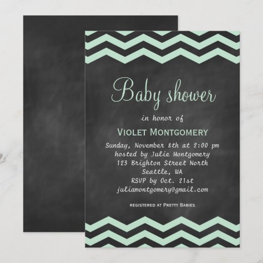 Mint Green Chalkboard Baby shower nodigt uit Kaart (Voorkant / Achterkant)