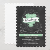 Mint Green Chalkboard Boy Baby shower nodigt uit Kaart (Voorkant / Achterkant)