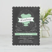 Mint Green Chalkboard Boy Baby shower nodigt uit Kaart (Staand voorkant)