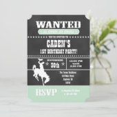 Mint Green Chalkboard Cowboy Birthday Uitnodiging (Staand voorkant)