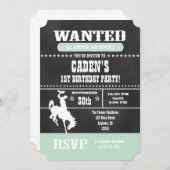 Mint Green Chalkboard Cowboy Birthday Uitnodiging (Voorkant / Achterkant)