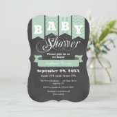 Mint Green Chalkboard Flag Baby shower Uitnodigen Kaart (Staand voorkant)
