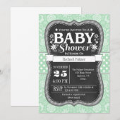 Mint Green Chalkboard Floral Baby shower Invite Kaart (Voorkant / Achterkant)