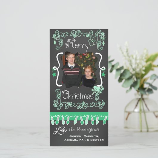 Mint Green Chalkboard Merry-kerstfotokaart Feestdagenkaart (Staand voorkant)