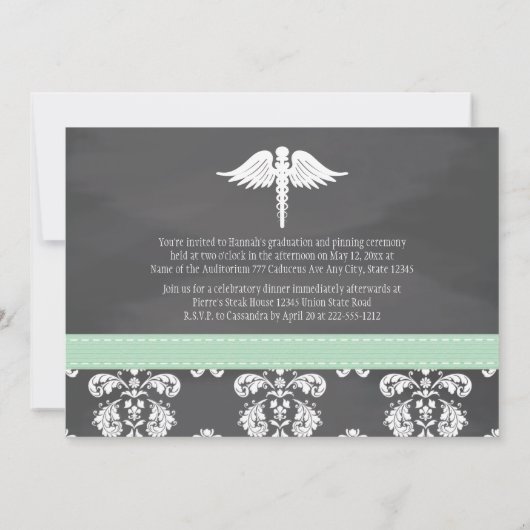 Mint Green Chalkboard Nursing School Afstuderen Kaart (Achterkant)