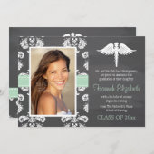 Mint Green Chalkboard Nursing School Afstuderen Kaart (Voorkant / Achterkant)