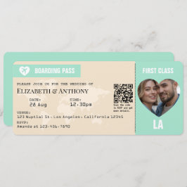 Mint Green & Champagne Boarding Pass Wedding Kaart