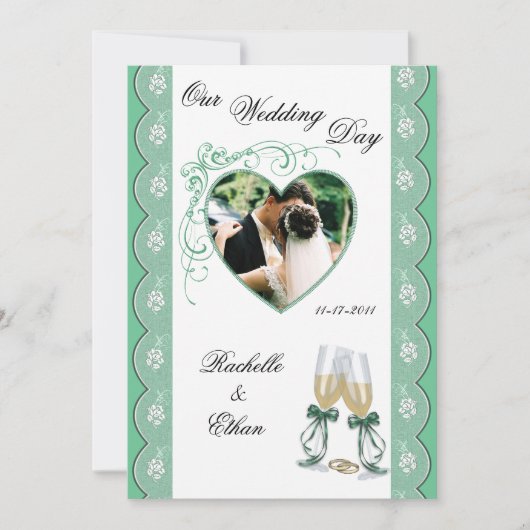 Mint Green Champagne Glass Wedding Invitation Kaart (Voorkant)