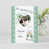 Mint Green Champagne Glass Wedding Invitation Kaart (Staand voorkant)
