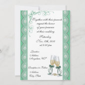 Mint Green Champagne Glass Wedding Invitation Kaart (Achterkant)