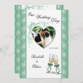 Mint Green Champagne Glass Wedding Invitation Kaart (Voorkant / Achterkant)