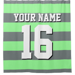 Mint Green Charcoal Sports Jersey Preppy Stripe Douchegordijn