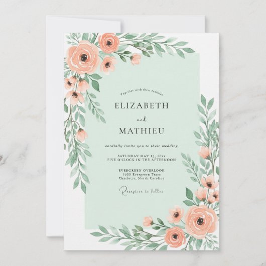 Mint Green Charming Botanical Wedding Kaart (Voorkant)