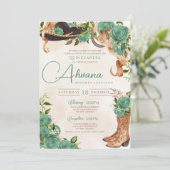 Mint Green Charra Quinceanera Western Salie Roos Kaart (Staand voorkant)