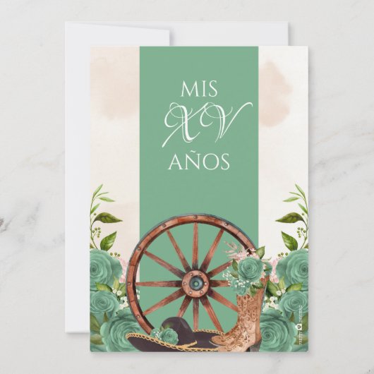 Mint Green Charra Quinceanera Western Salie Roos Kaart (Achterkant)
