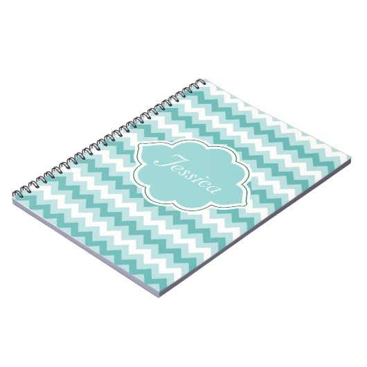 Mint Green Chevron Aangepaste Spiral NoteBooks Notitieboek (Linkerzijde)