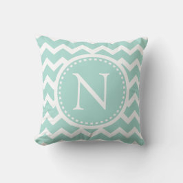 Mint Green Chevron Girly ZigZag Monogram Kussen