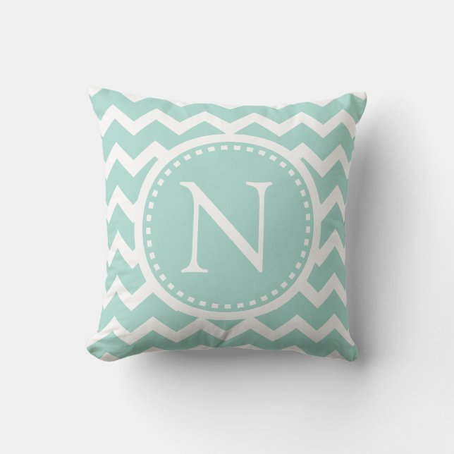 Mint Green Chevron Girly ZigZag Monogram Kussen (Voorkant)