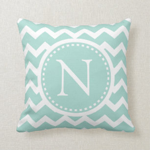 Mint Green Chevron Girly ZigZag Monogram Kussen