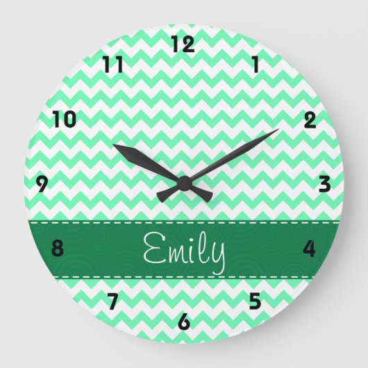 Mint Green Chevron Grote Klok (Voorkant)