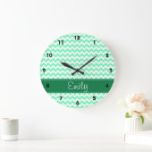 Mint Green Chevron Grote Klok (Huis)