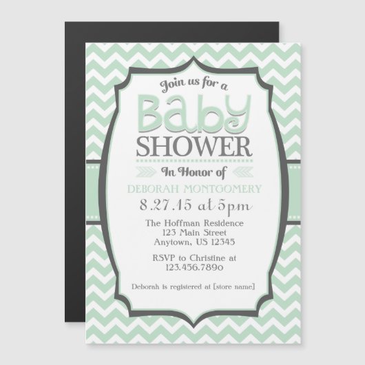 Mint Green Chevron Magnetic Baby shower Invite Magnetische Uitnodiging (Voorkant / Achterkant)