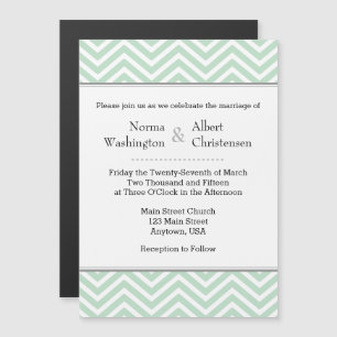 Mint Green Chevron Magnetic Wedding Invitation Magnetische Uitnodiging