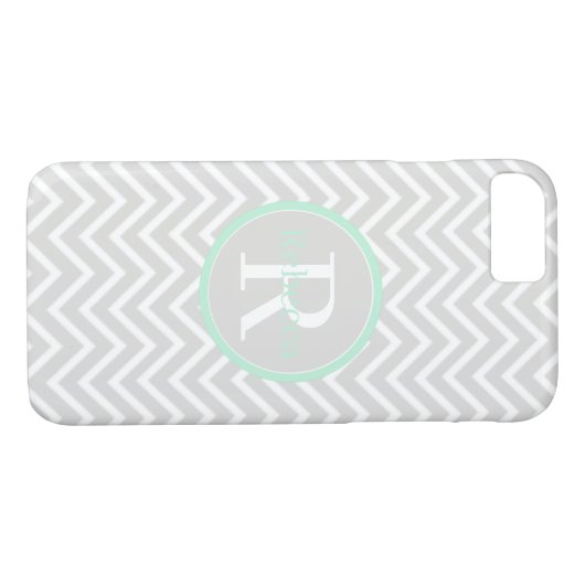 Mint Green Chevron Monogram daar Case-Mate iPhone Case (Achterkant (Horizontaal))