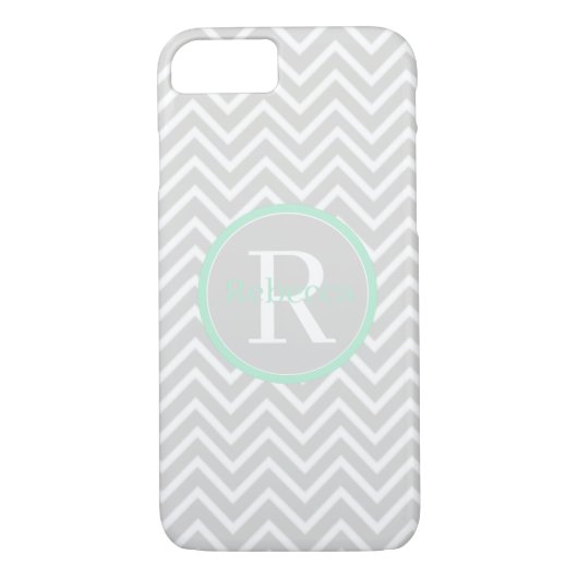 Mint Green Chevron Monogram daar Case-Mate iPhone Case (Achterkant)