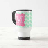 Mint Green Chevron Monogram Design met Roze Splat Reisbeker (Voorkant links)