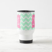 Mint Green Chevron Monogram Design met Roze Splat Reisbeker (Center)