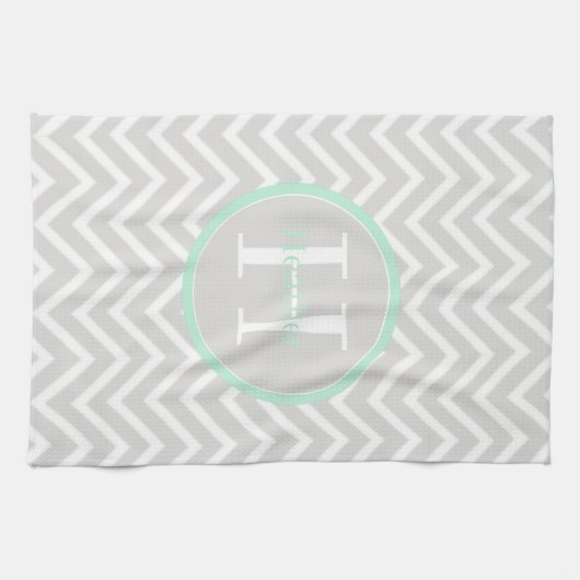 Mint Green Chevron Monogram Kitchen Towel Theedoek (Horizontaal)