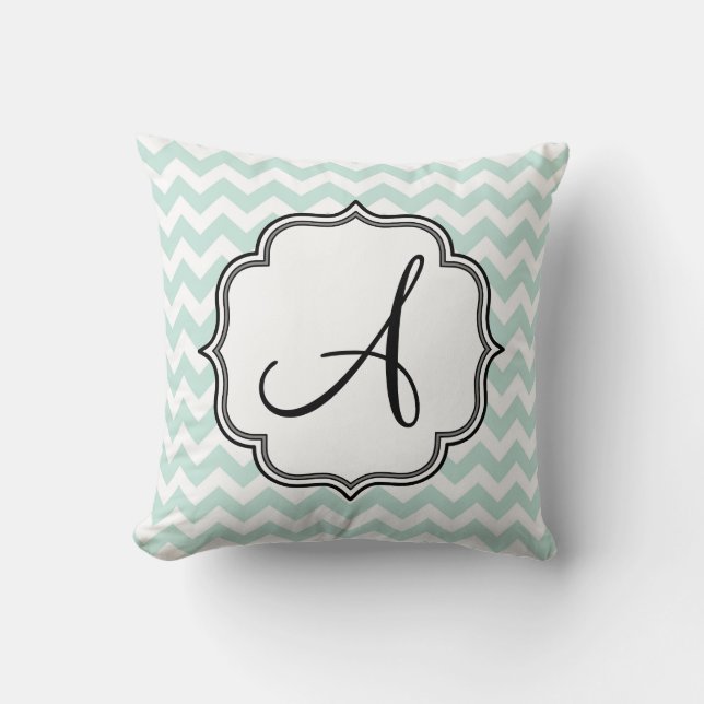Mint Green Chevron Monogram Kussen (Voorkant)