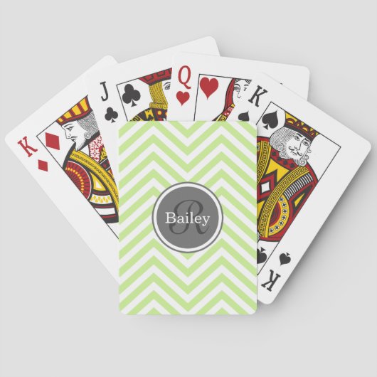 Mint Green Chevron Monogram Pokerkaarten (Achterkant)