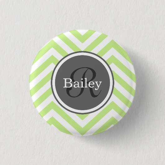 Mint Green Chevron Monogram Ronde Button 3,2 Cm (Voorkant)