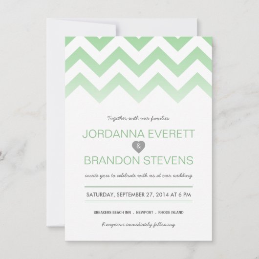 Mint Green Chevron Ombre Wedding Invitations Kaart (Voorkant)