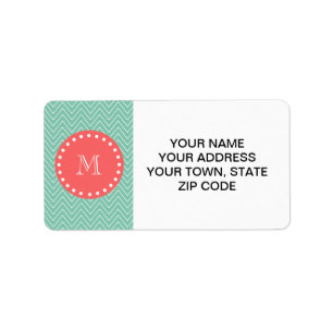 Mint Green Chevron Pattern   Koraalmonogram Etiket
